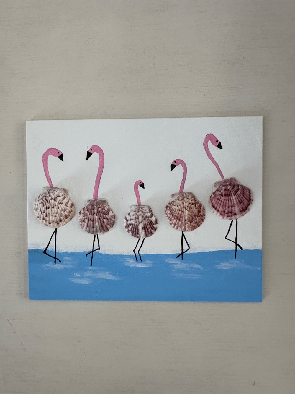 Pink Flamingo Seashell Wall Art Canvas